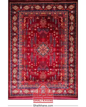 فرش تهران 1200 شانه طرح چهار باغ لاکی پرتقالی