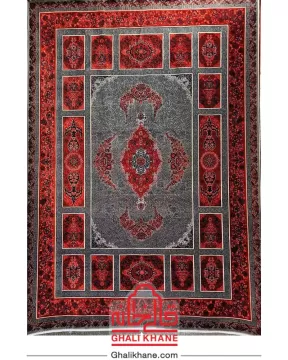 فرش تهران 1200 شانه طرح کتیبه دودی لاکی مسی