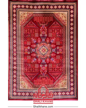 فرش تهران 1200 شانه طرح ترنج لاکی پرتقالی
