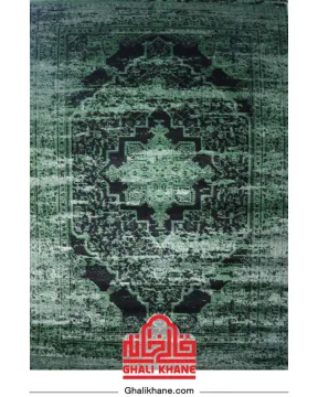 گلیم فرش ماشینی ساوین طرح وینتیج مشکی سبز