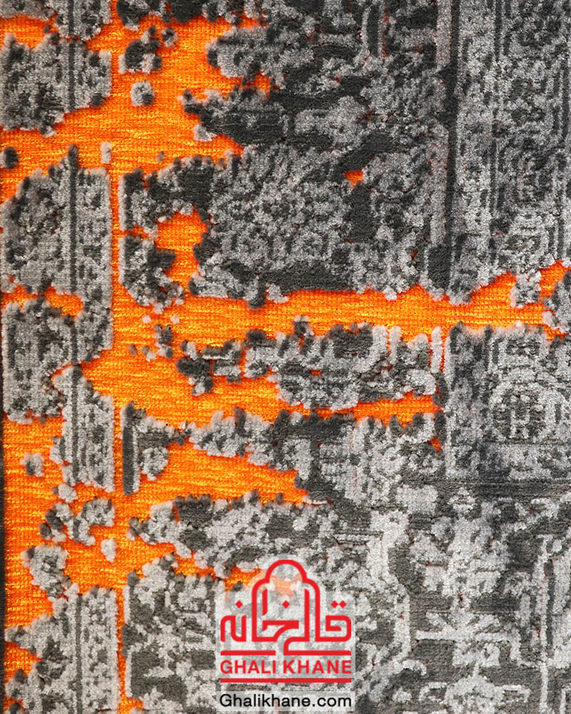 فرش ماشینی وینتیج طرح پتینه کد 2013 نارنجی