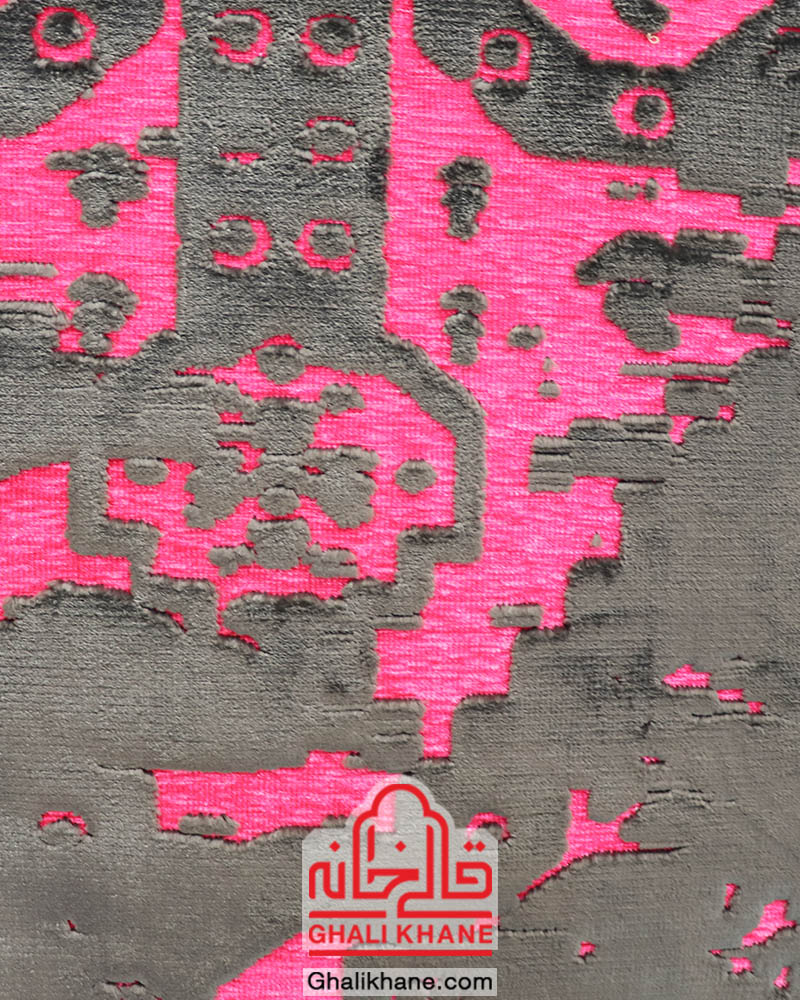 فرش ماشینی وینتیج طرح پتینه کد 2018 صورتی (گل رزی)