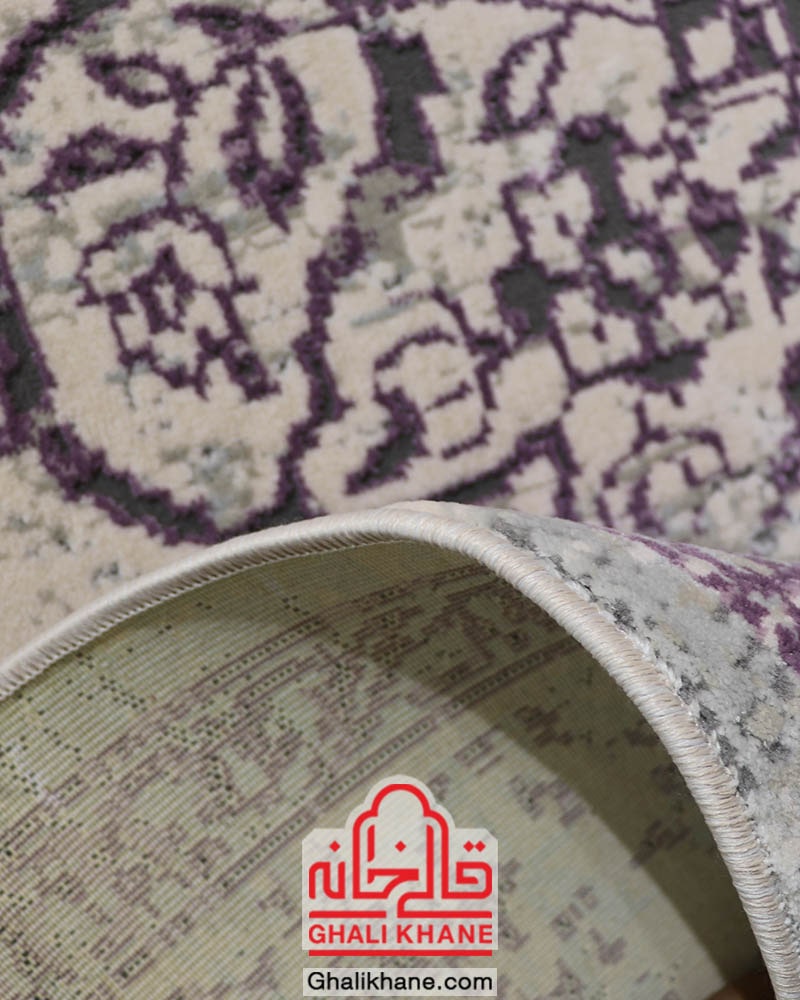 فرش ماشینی طرح کالرفول کد 1420 زمینه طوسی بنفش