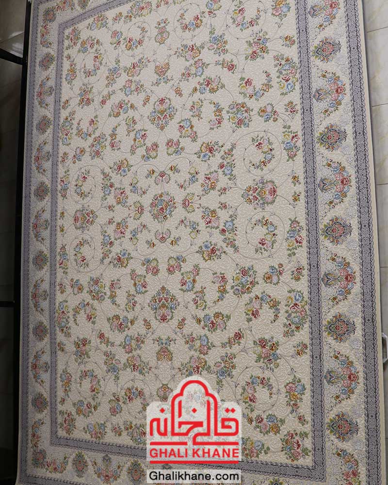 فرش ماشینی تهران 1200 شانه طرح افشان رز درباری کرم