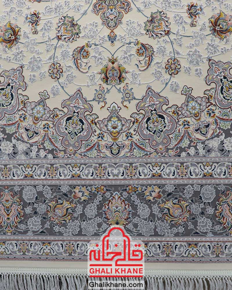فرش ماشینی تهران 1200 شانه طرح نایین درباری کرم حاشیه فیلی