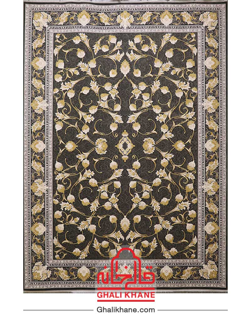 فرش مدرن طرح وینتیج 1200 شانه نینا دودی طلایی