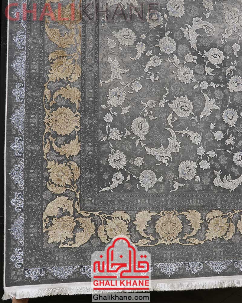 فرش افشان مدرن طوسی حاشیه طلایی